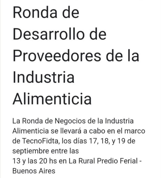 "Ronda de Desarrollo de Proveedores de la Industria Alimenticia”